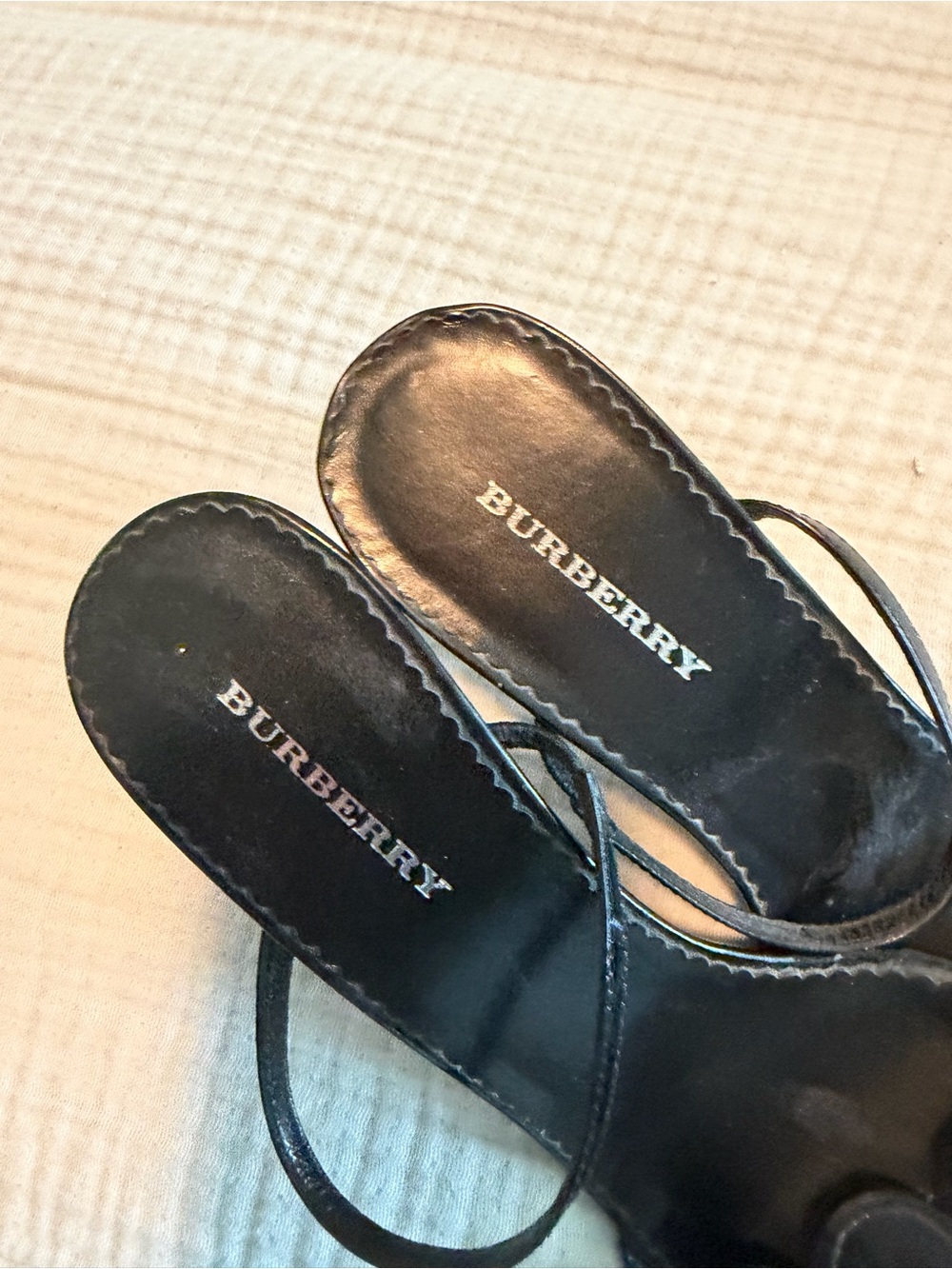 Burberry Black Leather Strappy Mid-Heel Sandals with Circular Accents - Picture 7 of 7
